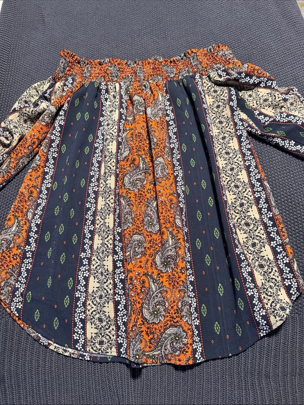 My Story Off-Shoulder Tunic in Orange, Navy, Cream